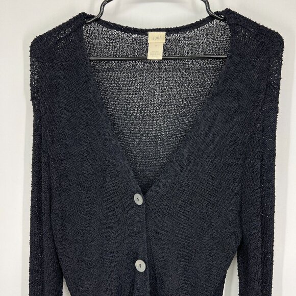 J.Jill Cardigan Black Button Down V Neck Long Sleeve Open Knit - Picture 3 of 7